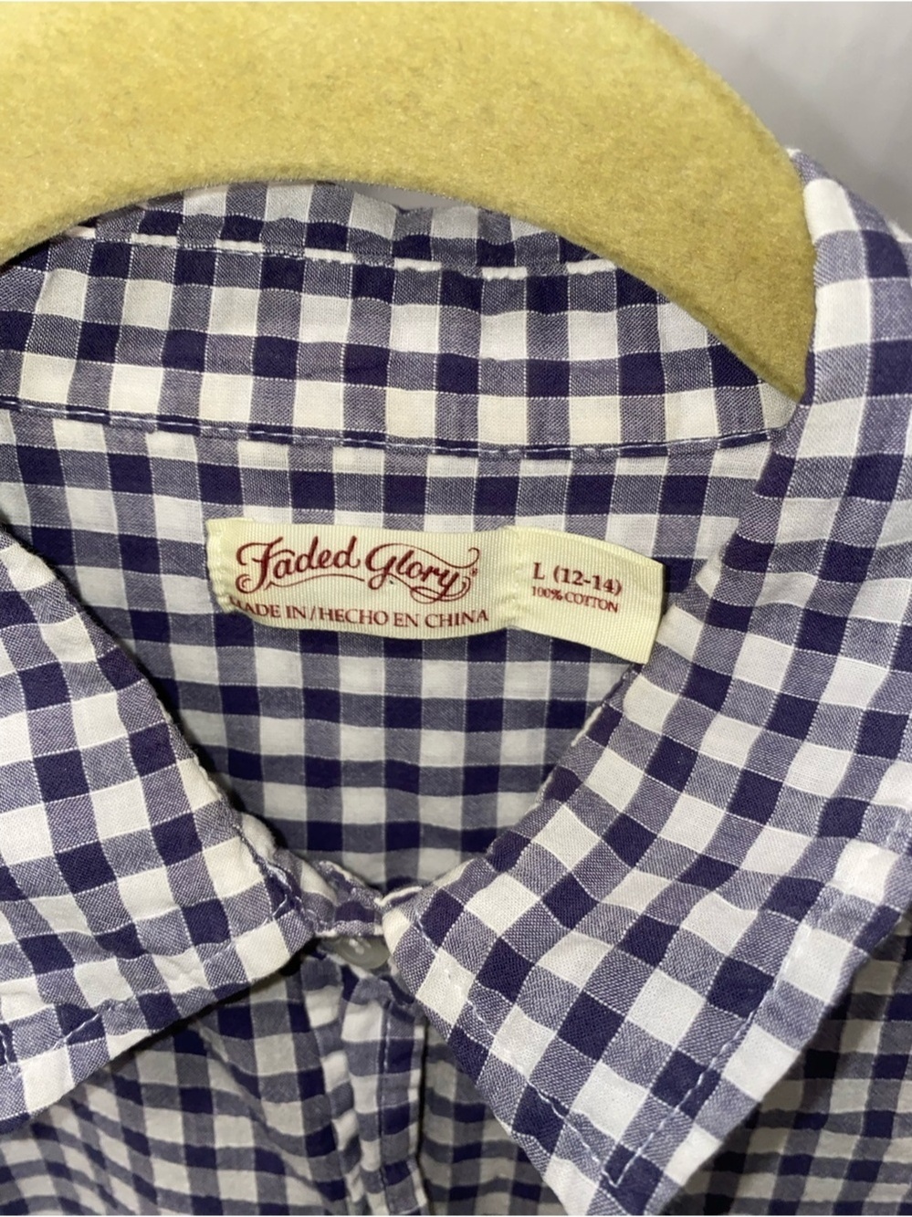 Faded Glory Navy and White Gingham Button-Down Shirt - Picture 2 of 3